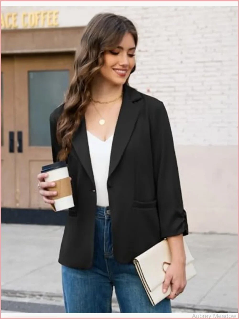 Women's Ruched 3/4 Sleeve Blazer Business Casual Slim Fit Suit Jacket Fully